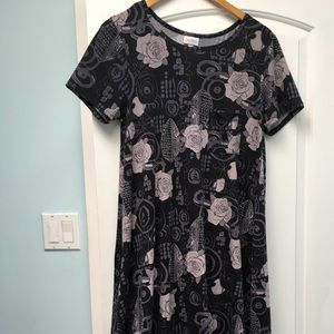 LuLaRoe Dresses - LuLaRoe Carly Small Black Grey roses EUC LuLaRoe Dresses - LuLaRoe Carly Small Black Grey roses EUC
